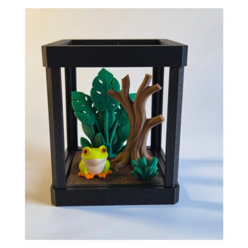 red eye 1 Mini Terrarium met Roodoogmakikikker – Decoratieve Miniatuur Leefomgeving met Bijlage