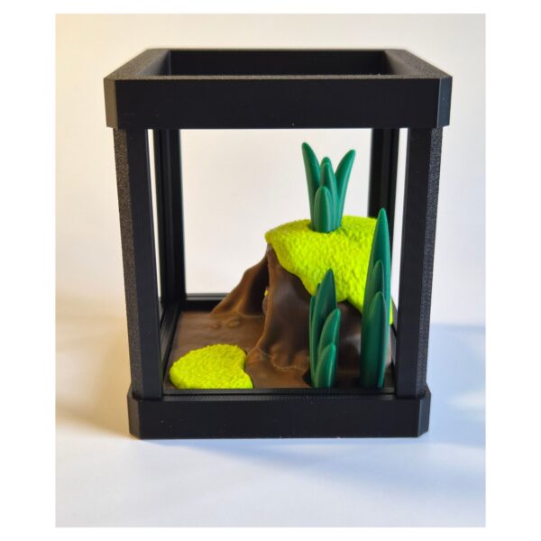 Ontwerp zonder titel (24) Mini Terrarium met Zwarte Regenkikker – Decoratieve Miniatuur Leefomgeving met Bijlage